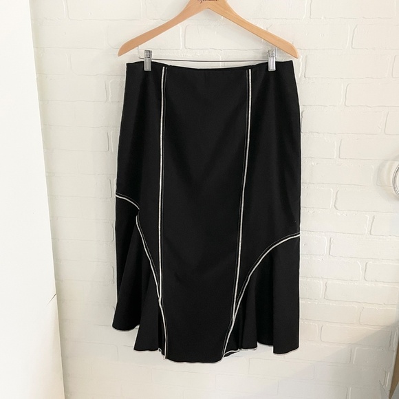 Vintage Y2K Midi Skirt Black Cream Asymmetrical Mermaid Wool blend Sz 12 - Picture 8 of 10